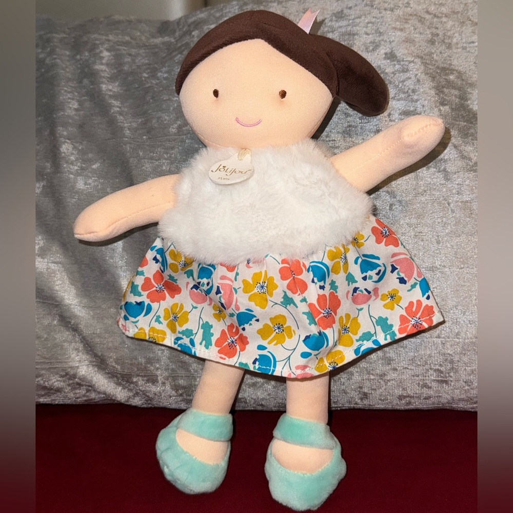 JoLiJou Paris Baby Cloth Doll Demoiselle Pretty Green Print Doudou et Compagnie